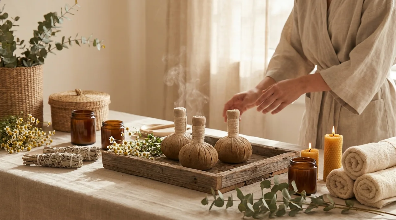 Herbalabdacsos masszázs: meleg gyógynövényes ölelés a testnek