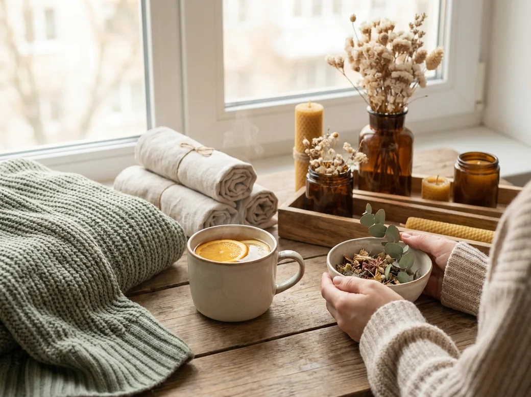 Meleg, földszínű reflexológiai hangulatkép — a talp zónáit megidéző nyugodt wellness részlet